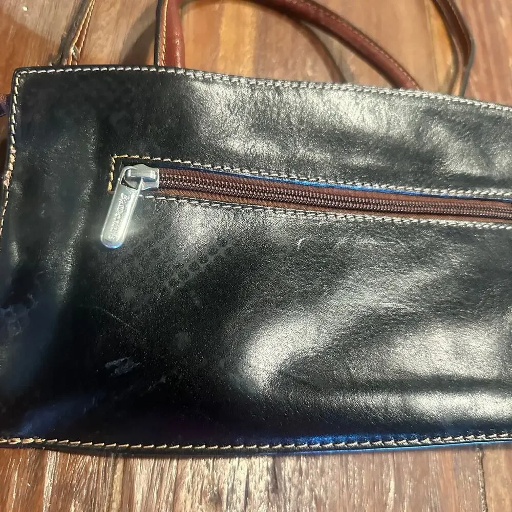 Barberini’s Firenze Black & Brown Leather Crossbody Shoulder Bag Purse